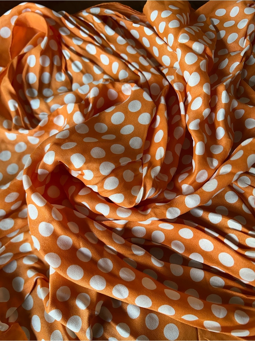 Orange and White Polka Dot Scarf 25“ x 25“ vintage